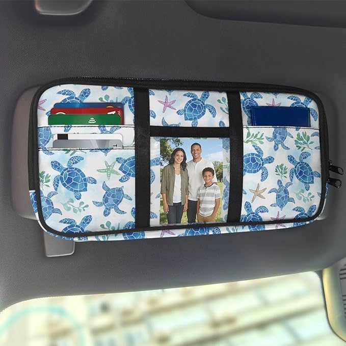 Sea Turtle Car Sun Visor Organizer with Multi-Pocket Sun Visor Organizer Personalized Easy to Store and Install Universal Fit for Most Cars SUV
