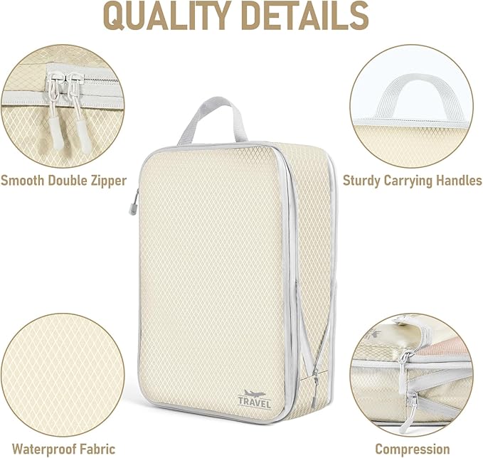6 Set Compression Packing Cubes, Suitcase Organizer, Lightweight Travel Essentials, Compression Bags For Travel Accessories L