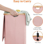 Lifewit 80L Laundry Basket with Lid, Clothes Hampers for Laundry with Bamboo Handles and 1 Removable Bag, Large Foldable Laun
