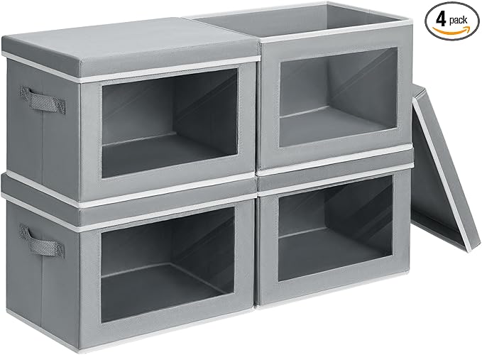 Homsorout Storage Bins with Lids - Fabric Closet Storage Bins with Window, Collapsible Baskets for Shelves 4 Pack, Home Decor