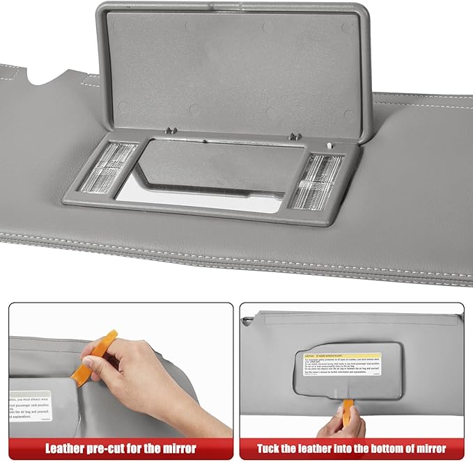 KBH Car Sun Visor Cover for Chevy Tahoe Suburban & GMC Yukon 1995 1996 1997 1998 1999, Left and Right Side Sunvisor Covering, Vinyl Leather Trim, Anti-Scratch, Gray