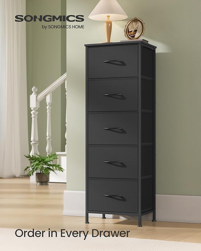 SONGMICS Dresser for Bedroom, Chest of Drawers, Steel, MDF, 5 Non-Woven Fabric Drawers, Storage Organizer Unit, Closet, Entry