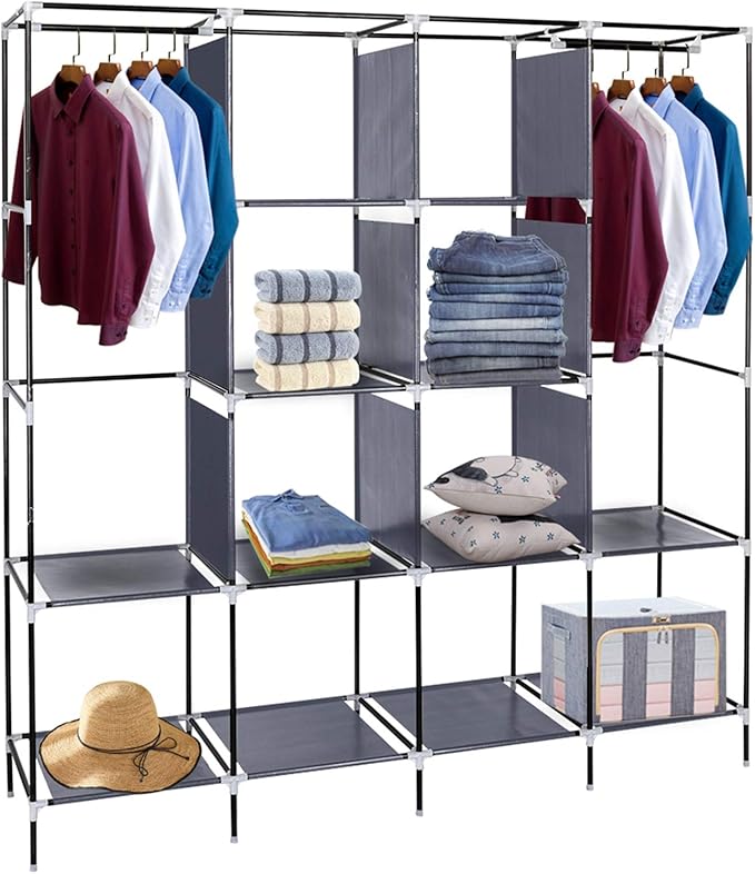 71" Portable Closet Storage Organizer Wardrobe Clothes Rack,Covered Garment Rack,Steel Tube Clothes Storage Organizer,Freesta