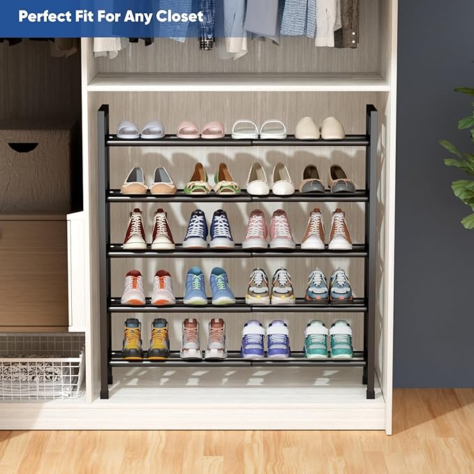 Abiglifty 5-Tier Expandable Shoe Rack,17"-33" Adjustable Shoe Rack for Closet,Metal Shoes Shelves for Front Door Entrance, Ga