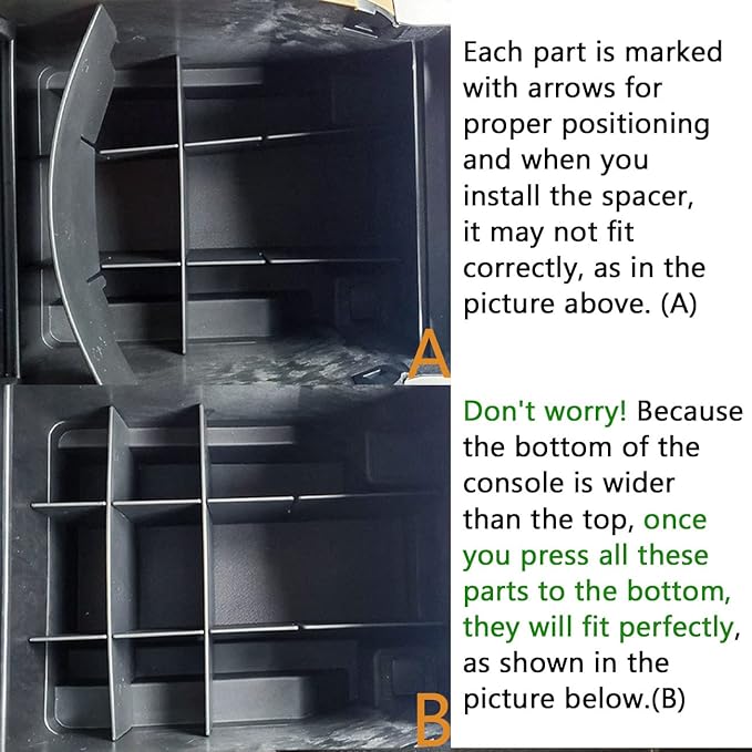 TACOBRO Center Console Organizer Dividers Compatible with 2015-2018 2019 2020 Ford F150 Accessories Black ABS Plastic Armrest Box Insert Secondary Storage, Full Console w/Bucket Seats ONLY