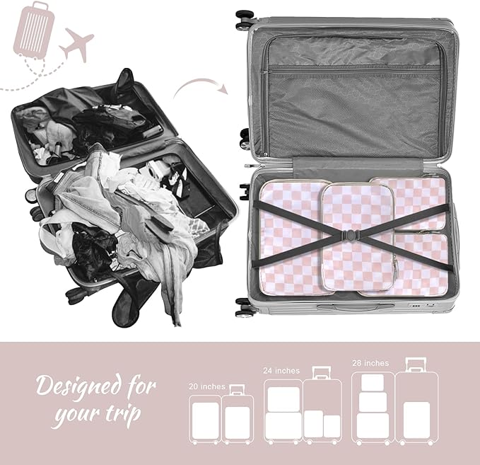 WOOMADA Compression Packing Cubes for Suitcases Travel Essentials 4 Set Expandable Travel Bags Organizer for Luggage(pink che