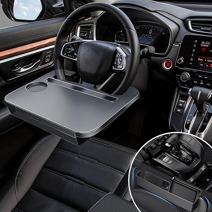 【Compatible with Honda CR-V】 2-in-1-Steering Wheel Tray Table with Seat Gap Filler Organizer.Seat Gap Fit Design: Solves Post-Use Storage Hassle + Stops Annoying Item Drops.