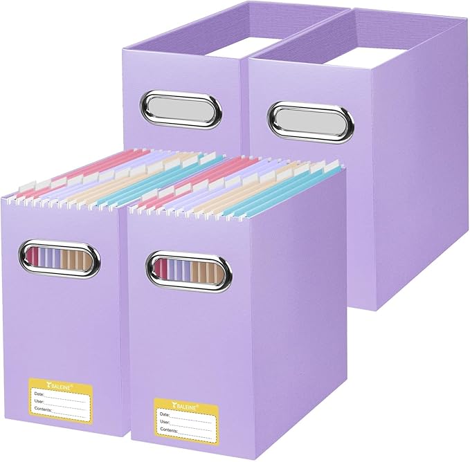 BALEINE File Organizer Box, Cardboard File Folder Organizer with Handle for Letter Size, Portable Collapsible Hanging Filing 