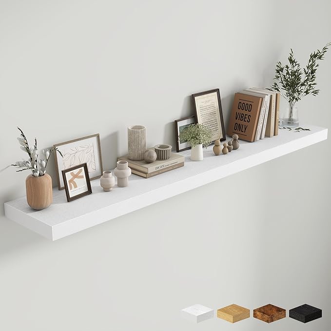 Fun Memories 72 Inch Fireplace Mantel Shelf, 12 Inch Deep Shelves for Display & Wall Storage, Rustic Wood Wall Shelf, Extra L
