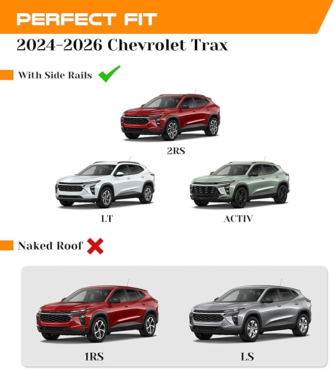 Snailfly 330lbs Lockable Roof Rack Cross Bars Fit for 2024 2025 2026 Chevy Chevrolet Trax with Side Rails (2RS / LT/ACTIV), Aluminum Crossbars Cargo Carrier, Heavy Duty Accessories for Bike Kayak Skis