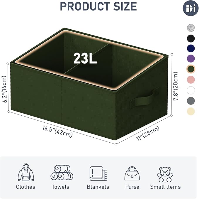 DIMJ Large Closet Shelf Organizer Bins 8 Packs with Handles and Divider, Fabric Trapezoid Storage Baskets, Foldable Clothes C