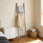 Wooden Blanket Ladder - 76in Natural & Motley Wood - Leaning Wall Decor for Bedroom, Bathroom, Living Room - Rustic Quilt Hol