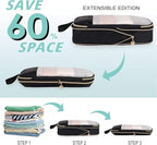 See Through Expandable Compression Packing Cubes, Mesh Travel Packing Cubes for Suitcases, Lightweight Organizers Bag Set for