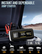 EcoNour Jump Starter | 1600A Peak | Portable Car Jump Starter | 12V Lithium Jump Box for 7L Gas and 5L Diesel Engines | Car Battery Jump Starter - LCD Display, Emergency Flashlight and Jumper Cables