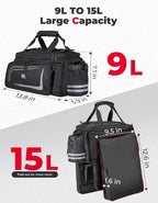 KEMIMOTO Bike Rear Rack Bag with Rain Cover, 15L Thickened Foldable Pockets Water Resistant Bicycle Bag, Bike Trunk Pannier for Commuter Cycling Trip Grocery Shopping, Black