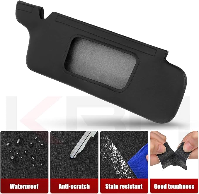 KBH Sun Visor Cover for Ford Mustang 1994-2004, Vinyl Leather Trim, Car Sunvisor Protector Covering, Left and Right Side, Anti-Scratch, Black (Leather Covers Only)