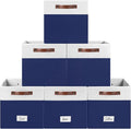 FinishingBo 6-Pack Storage Cubes with Handles & Label Holders Basket, Closet Cube Home Organizer Bins(White/Blue, 13 x 13 x 1
