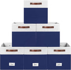 FinishingBo 6-Pack Storage Cubes with Handles & Label Holders Basket, Closet Cube Home Organizer Bins(White/Blue, 13 x 13 x 1