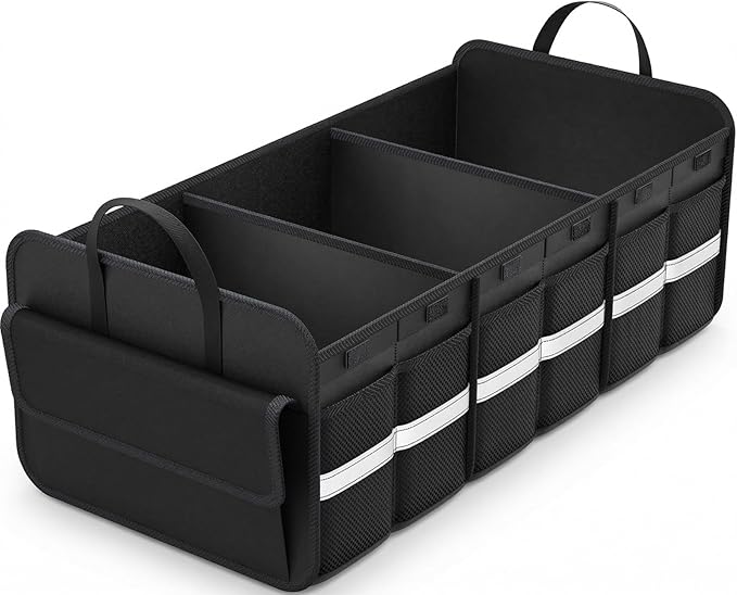 Trunk Organizer for SUV, Large trunk organizer for car, Collapsible Multi-Compartment Car Trunk Organizer, Sturdy Cargo Trunk