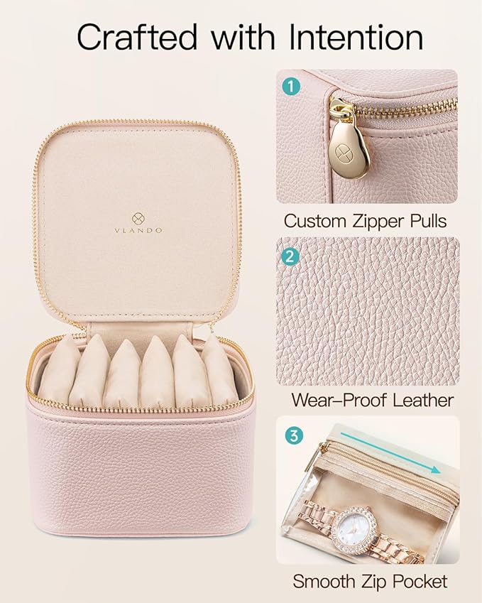 VLANDO Gifts for Teachers,Jewelry Box with 6 Velvet Jewelry Bags Travel Jewelry Storage for Women Girl Jewelry Organizer Neck