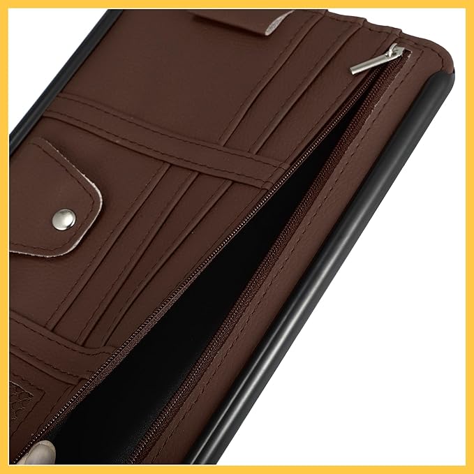 PU Leather Car Sun Visor Organizer Glasses Holder Auto Accessories Pocket Organizer with Panel Back Brown Auto Replacement Parts