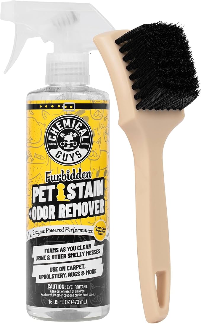 Chemical Guys Pet Mess Cleaning Kit, Furbidden Odor Eliminator 16 oz with Interior Detailing Brush Cleans, Pet Smells, Hair a