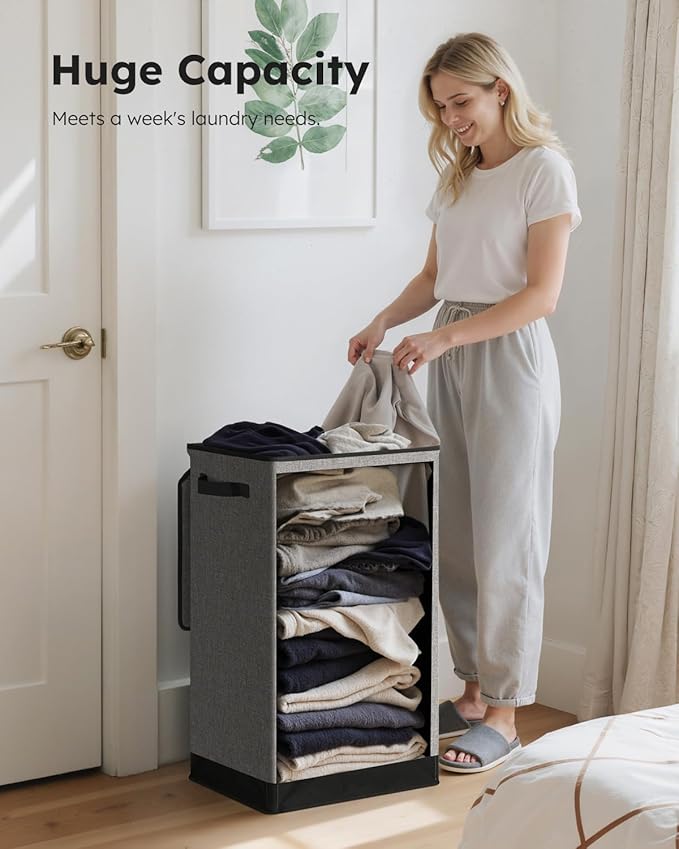 SOLEDI Laundry Hamper with Lid 90L Large & Tall Collapsible Laundry Basket, Clothes Hamper with Bag Removable Easy to Carry, 
