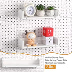 Marsui 2 Pcs Wooden Pegboard Shelf with Acrylic 12.2 x 3.94 Inch White Display Shelves Brackets with Metal Hooks Heavy Duty P