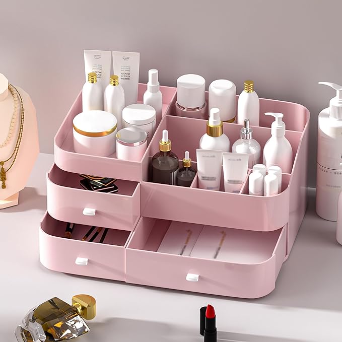 MIUOPUR Makeup Organizer for Vanity, Large Capacity Desk Organizer with Drawers for Cosmetics, Lipsticks, Jewelry, Nail Care,
