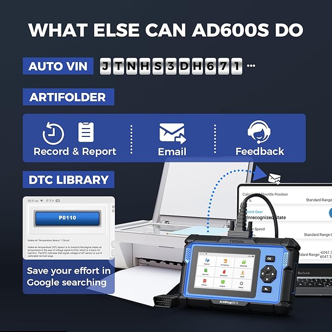 OBD2 Scanner TOPDON AD600S Scan Tool, Code Reader, Diagnostics Scanner for ABS/SRS/AT/Engine, 9 Reset Services,