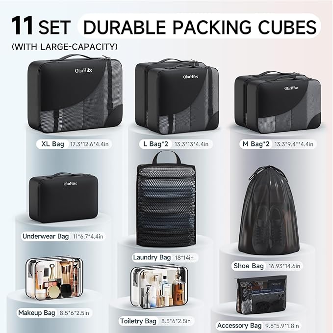 11 Set Packing Cubes for Travel, Gifts for Women Mom Kids, TSA Approved Bags for Makeup, Cosmetic, Toiletry, Suitcase Organiz