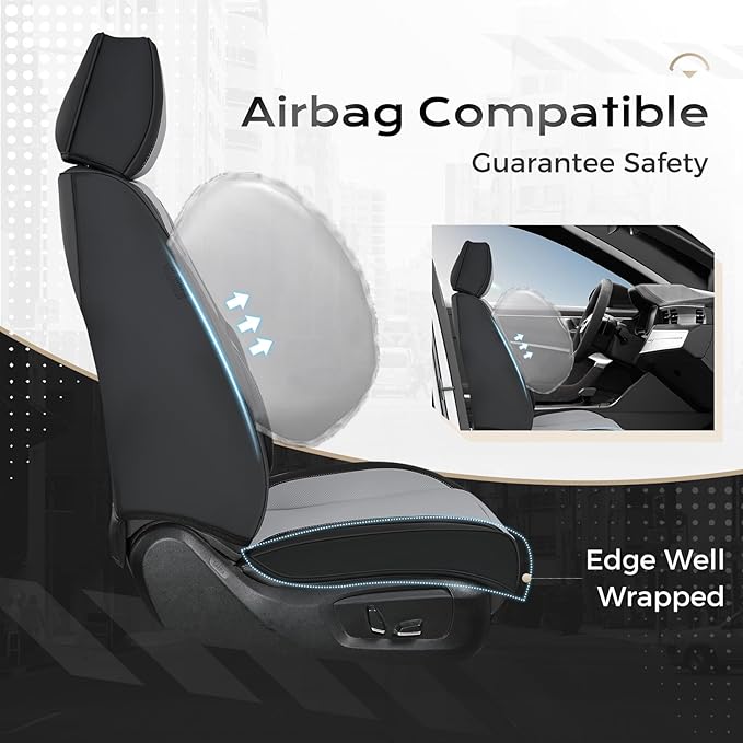 Coverado Seat Covers, Car Seat Covers Full Set, Leather Seat Covers for Cars, Car Seat Protector, Black Car Seat Covers Front