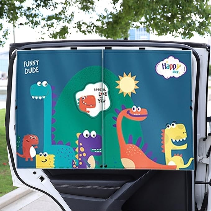 Car Sun Shade for Baby - EOHMAK Car Side Window Sun Shade Cover Upgrade Double Opening Car Interior Curtain Sun Blocker Blind (Dinosaur Family, 2 Pack)