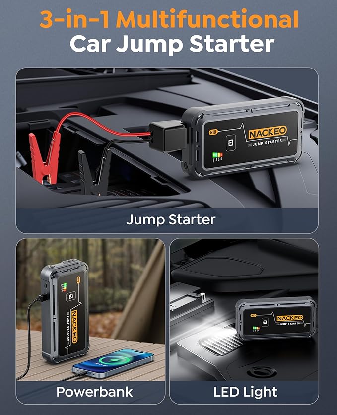 Portable Car Battery Jump Starter 5000A Car Jump Starter Battery Pack (9.0L Gas/8.5L Diesel), 12V Jump Box Car Battery