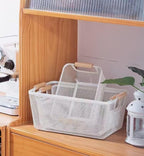 AJIODA Metal Mesh Steel Basket, Medium Wire Storage Organizer Basket Multi-function Hanging Kitchen Basket with Wood Handle f