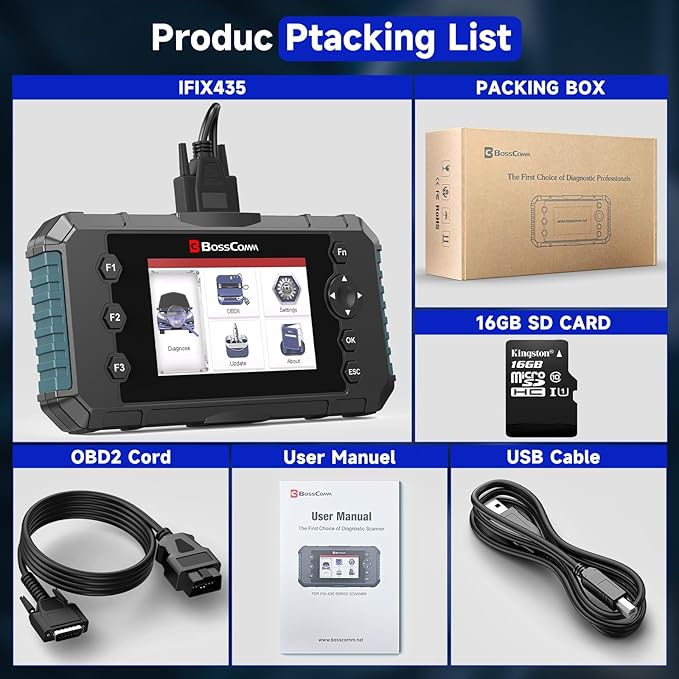 2026 BOSSCOMM IFIX435 All Systems OBD2 Scanner Diagnostic Tool,ABS SRS(Airbag) Transmission Engine Code Reader Diagnostic