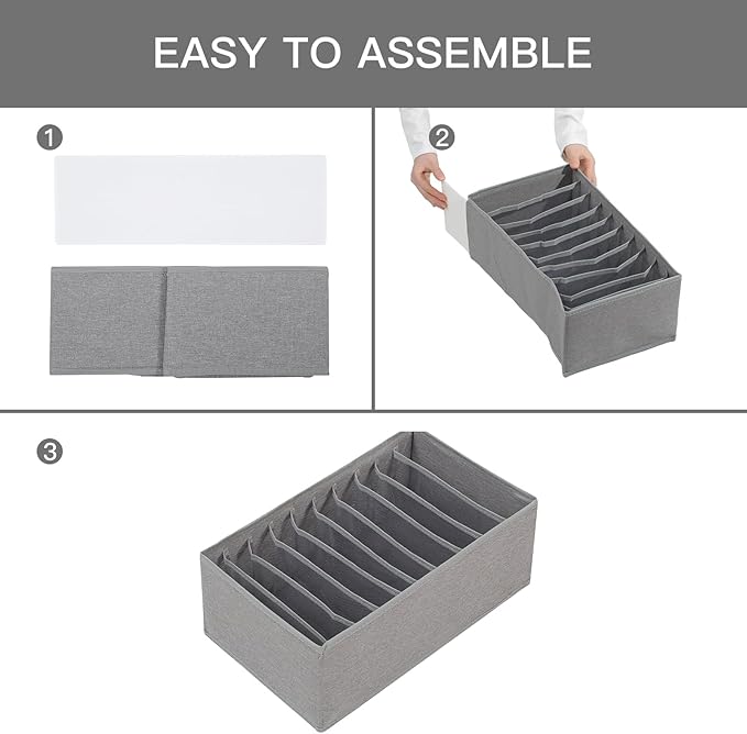 Qozary 4 Pack Drawer Organizers for Clothing, 10 Grids Foldable Dresser Drawer Organizers, Clothes Organizer for Folded Cloth
