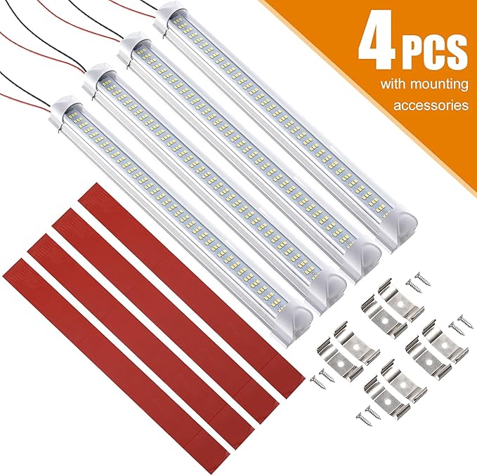 CZC AUTO Led Light Strip 12V/24V 13" Led Light Bar LED Interior Light with ON/Off Switch 108 LEDs Strip Light for Van Lorry RV Motorhome Truck Trailer Cabinet Camping, 4 Pack