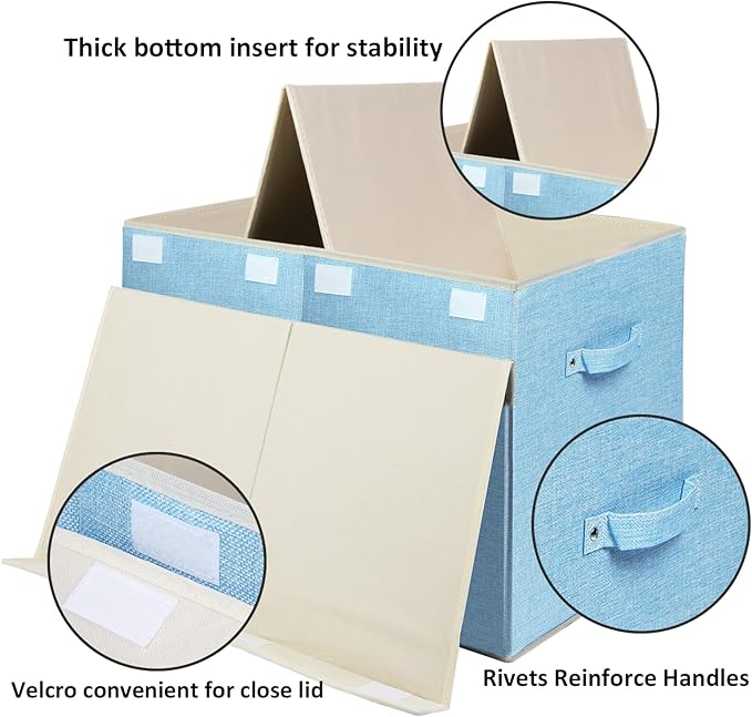 popoly Large Toy Box Chest with Lid, Collapsible Sturdy Toy Bin Storage Organizer Boxes Baskets for Kids, Boys, Girls, Nurser