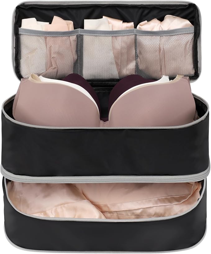 Cambond Travel Underwear Organizer Bag - 4-in-1 Soft Double Layer Bra Travel Bag, Portable Expandable Compression Packing Org