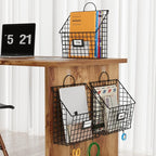 Yuzehuaza Hanging Wall File Organizer Metal Wall Mounted File Holder Folder with Handles and Hooks, Magazine Document Rack, f