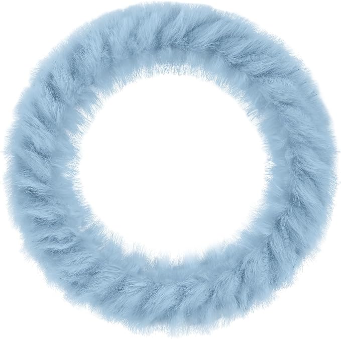 Fuzzy Winter Steering Wheel Covers for Women, Warm Cute Fluffy Car Wheel Cover for F150, Trucks, Jeep, Van, Soft Furry Auto Plush Large Car Handle Cover for Cold Weather, 15.2-16in, Blue