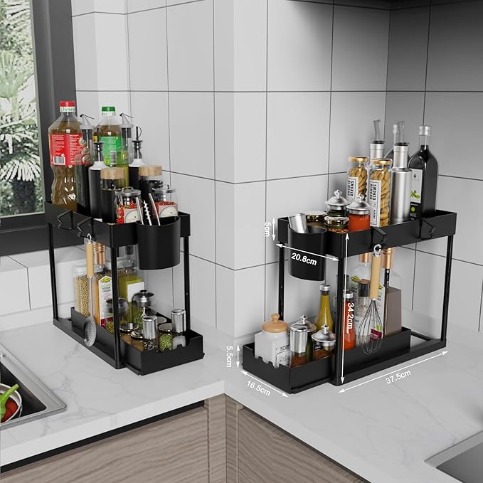 2 Pack Under Sink Organizers and Storage, 2-Tier Sliding Cabinet Organizer Drawer for Bathroom and Kitchen – Multi-Purpose Ca
