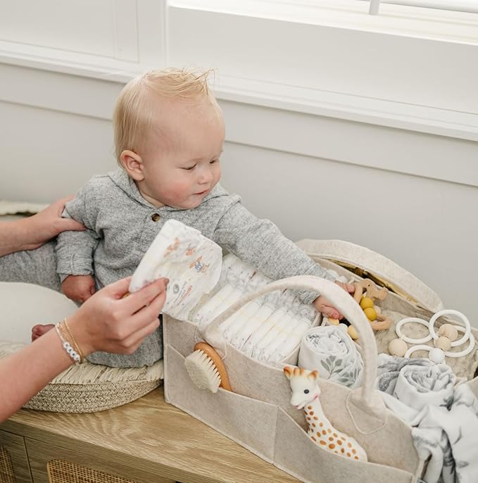 PUTSKA Baby Diaper Caddy Organizer - Nursery Storage Basket for Diaper Station, Baby Basket Shower List and Registry Gift Mus