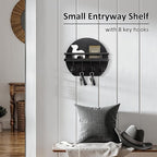 Nekon Key Holder for Wall - 9.8 Inch Apartment Wall Decor with Shelf and 8 Key Hooks, Circular Wood Key Hanger for Home Decor