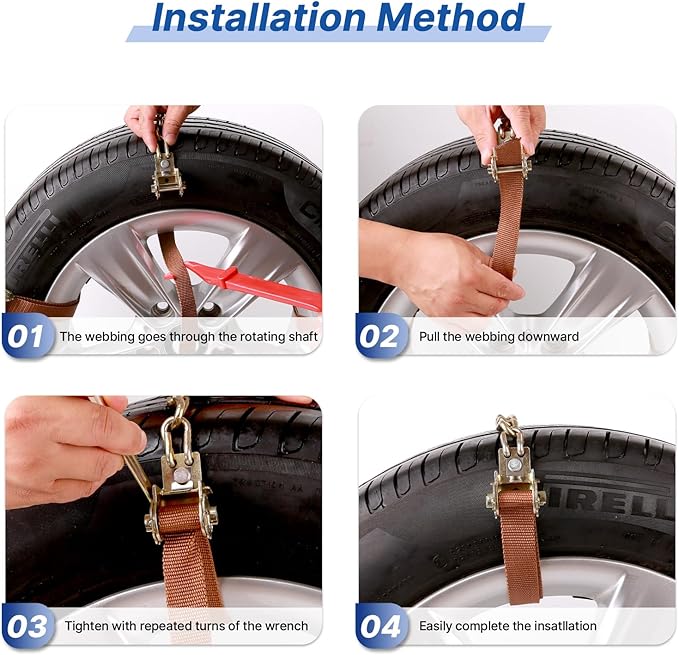RUITO Emergency Snow Chains, Universal Tire Snow Chains for car suv semi trucks atv, Applicable Tire Width 225-295mm, Durable