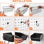 Pegboard Basket Organizers, Peg Board Large Baskets Hooks Bins Cups Tool Organizer 42 Pack Set, Wall Storage Display Hanging 