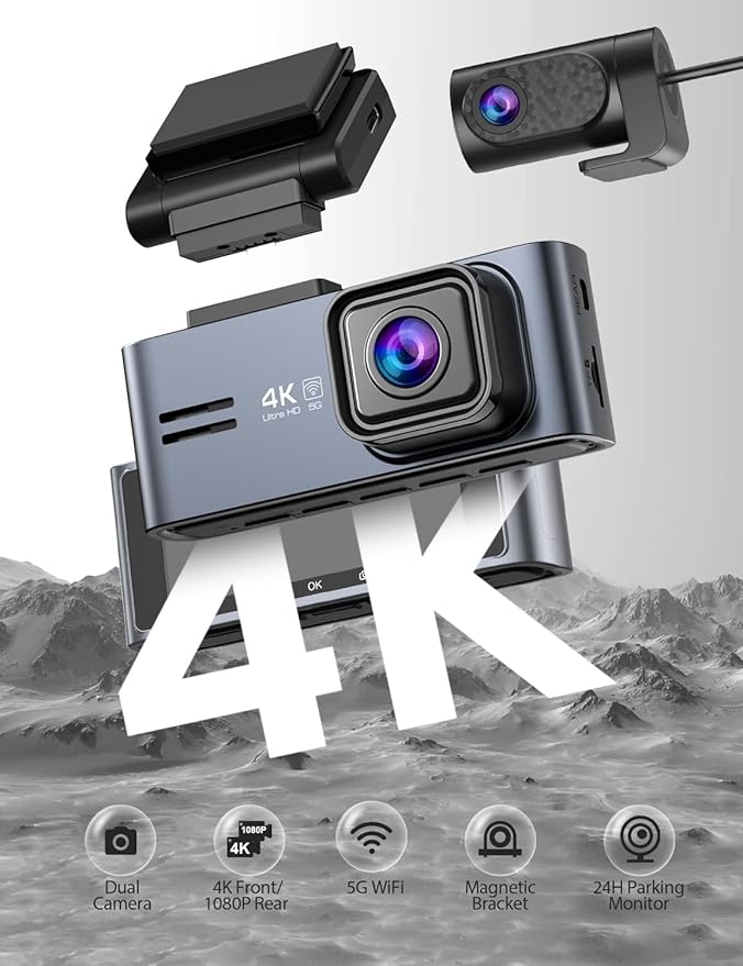 OMBAR Dash Cam Front and Rear 5G WiFi, Dash Cam 4K/2K/1080P+1080P, Dash Camera for Cars with 3.18" LCD Screen, Dashcam Car Ca