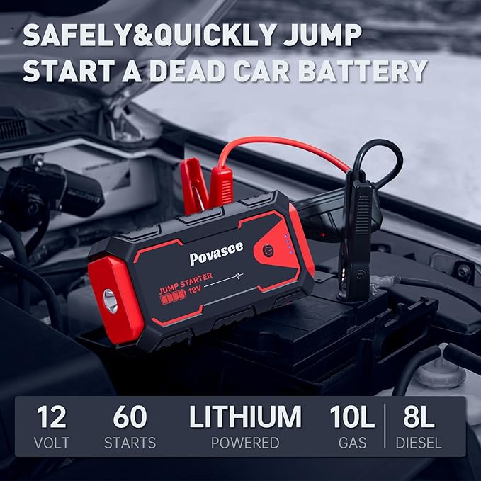 Povasee Jump Starter 5000A Car Jumper Starter, Model A30 12V Jump Box for Car Battery up to 10L Gas or 8L Diesel Engine