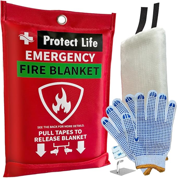 Protect Life Saving Emergency Fire Blankets 1 Pack - 40"x40", Fiberglass Fire Blanket for Home & Kitchen - Fire Suppression o